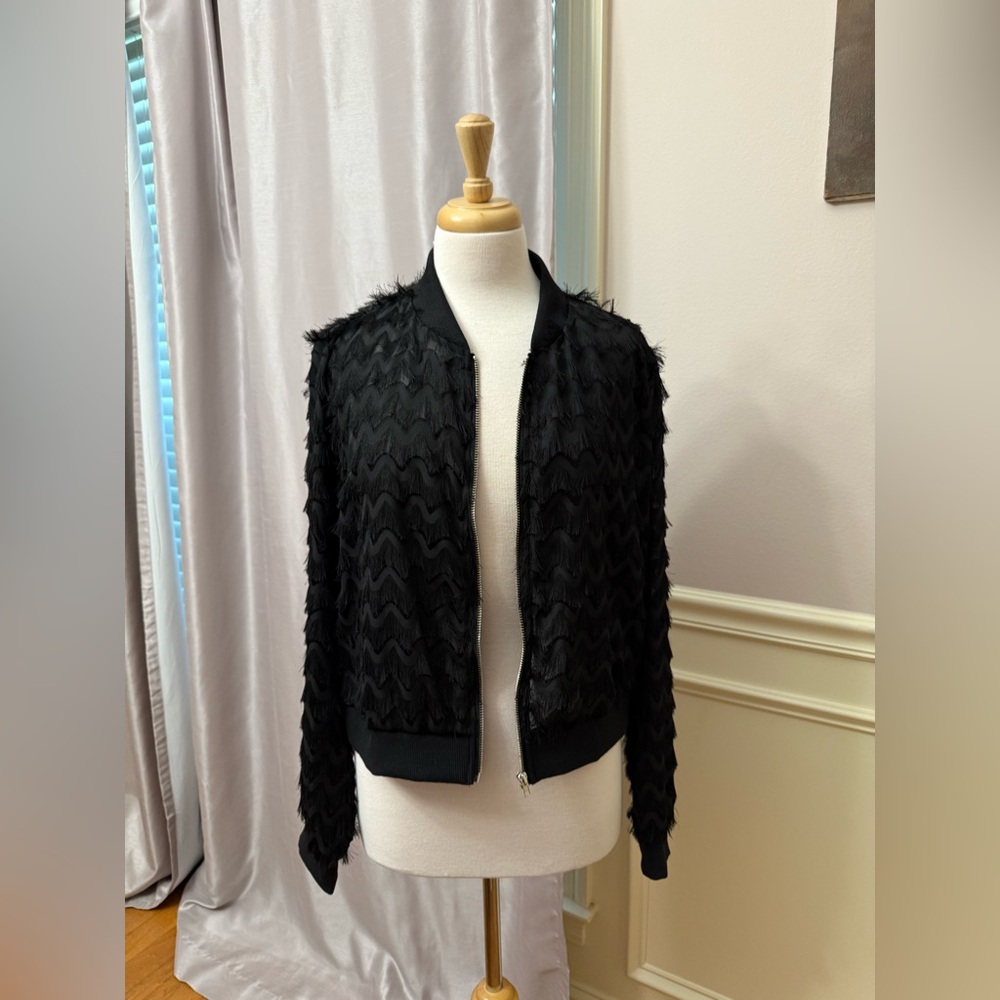 SHEIN Black Bomber Jacket with Textured Design